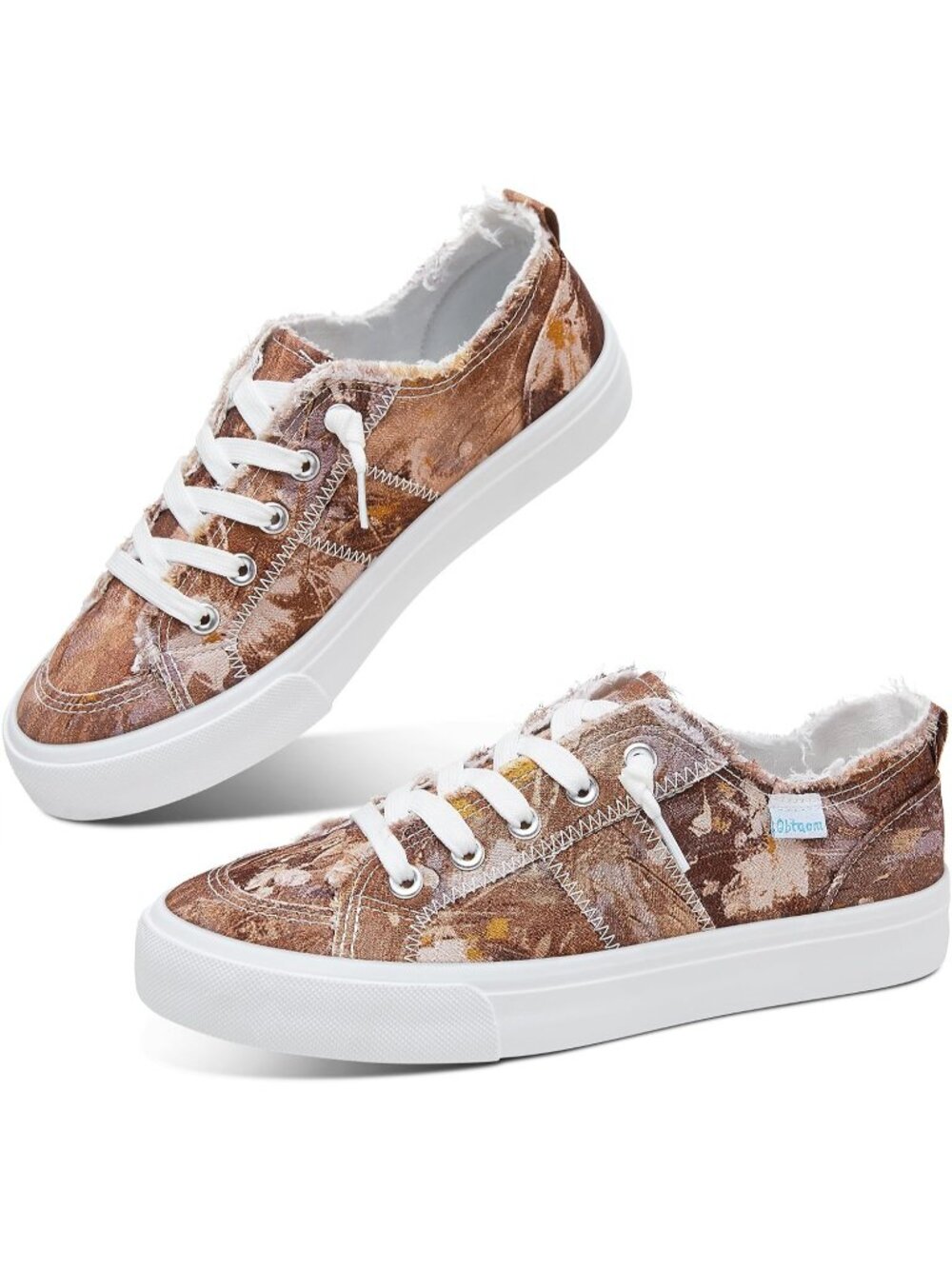 Women's Brown Tie Dye Color Washed Leopard Canvas Slip On Casual Cotton Sneakers
